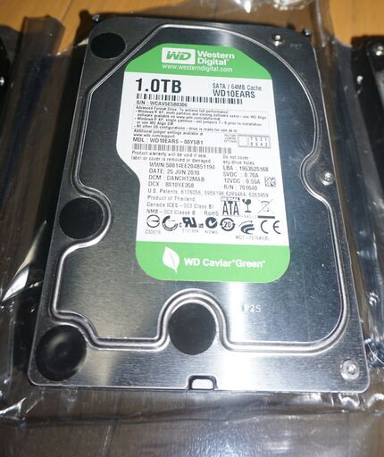 （完了）3.5HDD 1TB (SATA) WD10EARS（グリーン） 初期化済み