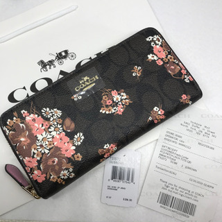 大幅値下げ！【新品未使用】COACH コーチ 長財布 花柄 ブラウン 鑑定済みの画像