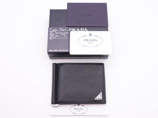 《PRADA/サフィアーノ マネークリップ 》ABランク ブラック 箱 ギャラ有