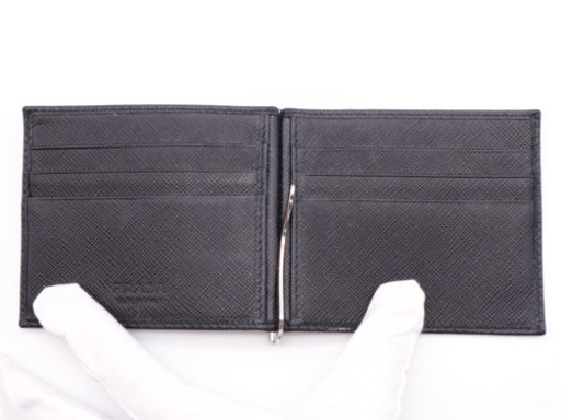 《PRADA/サフィアーノ マネークリップ 》ABランク ブラック 箱 ギャラ有