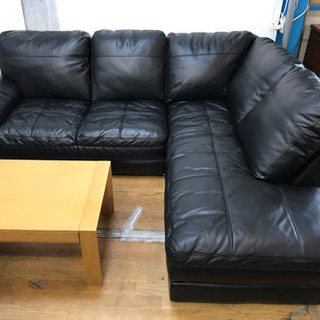 ニトリ カウチコーナーソファ 本革 ブラック 中古