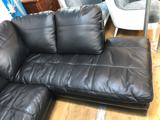 ニトリ カウチコーナーソファ 本革 ブラック 中古
