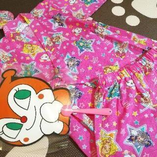 新品 浴衣 女の子 トゥインクルプリキュア 甚平 100cm ドキンちゃんうちわの画像