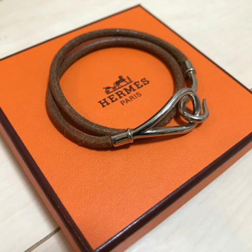 レア　HERMES ブレスレット ジャンボチョーカー ロング レザー/メタル ブラウン