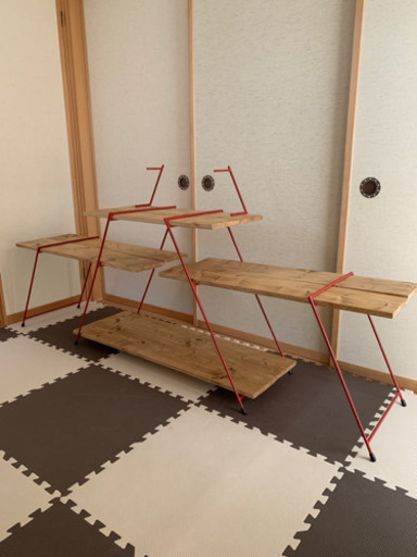 【ﾌﾘﾏｱﾌﾟﾘにも出品中】赤　アイアンラック＋棚板　セット