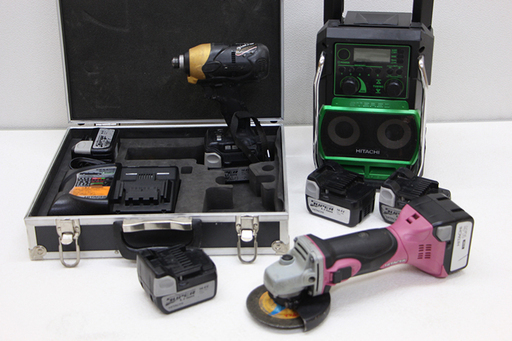 HITACHI 日立工機 インパクトドライバー WH14DBL ディスクグラインダ G14DSL コードレスラジオ UR 18DSL 電池 BSL1430 × 6個(D3585nwxY)