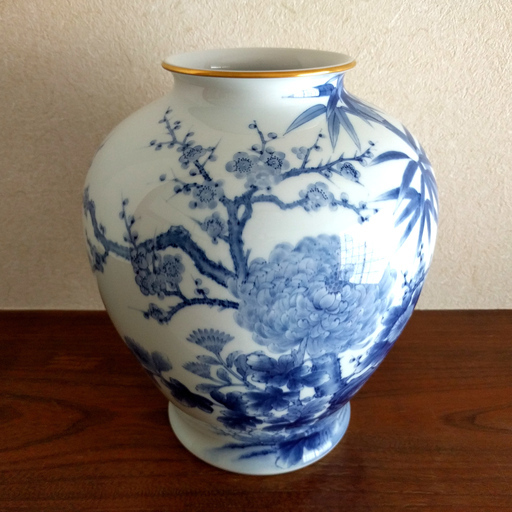 【他所で売れました】深川青磁 花瓶（染付四君子）