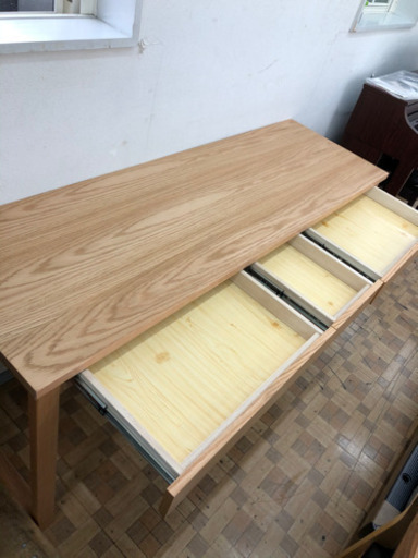 【展示品】ツインデスク（ナチュラル） 2人用学習机 組み換え自由 天然木使用 [幅160] ?自社配送時?代引き可?※現金、クレジット
