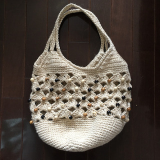 麻　手編みバッグ