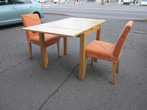 2人掛けダイニングセット 木製 伸縮式タイプ 幅75cm～131cm テーブル＋チェア2脚 ブラウン系 南12条店