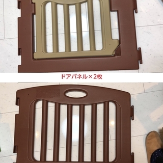 【決まりました】キッズパーテーション ベビーパーティション ブラウン 基本セット×2 + 拡張パネル×1 + スタンド×2 最長815cm おまけ追加 ベビーゲート らくらくとおせんぼII Mサイズ  日本育児 柵 囲い フェンス 赤ちゃん 子供の画像