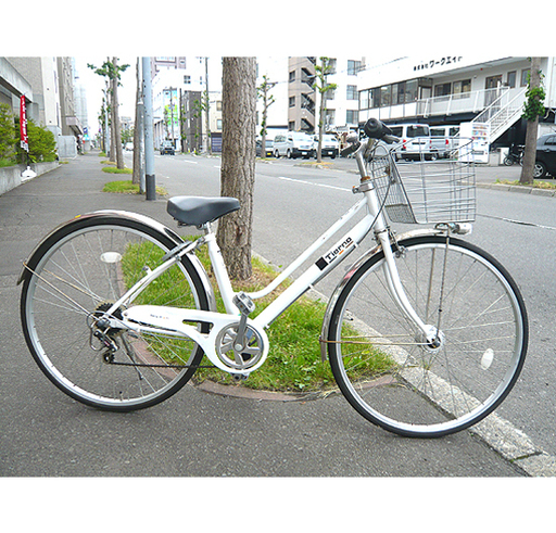 札幌 【27インチ シティサイクル 6段変速 オートライト付】自転車 鍵付き カギ付き 白 ホワイト ママチャリ 本郷通店