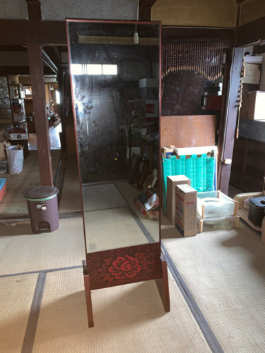 【引取限定】姿見鏡　鎌倉彫り　昭和レトロ　モダン