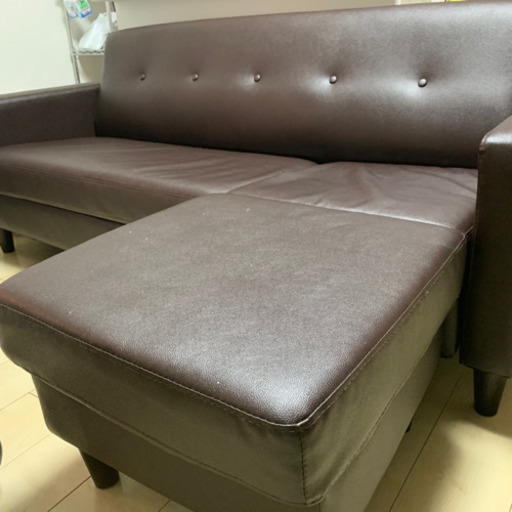 美品 革製ソファ オットマン付き