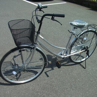 【新品】ギアなし自転車　シールバー　カゴ付き