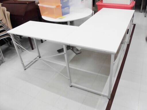 L字型 会議用テーブル 幅150(105)×奥行45×高70cm パソコンデスク ホワイト 苫小牧西店