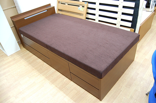 ベッド シングルベッド 幅97.5cm 長さ213cm 高さ50cm 収納 コンセント 照明 付き ブラウン ☆ PayPay(ペイペイ)決済可能 ☆ 札幌市 清田区 平岡