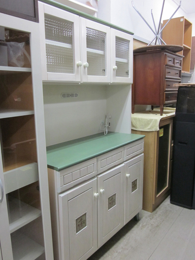 レンジボード 食器棚 木製 幅105 ホワイト系 カントリー調 南12条店