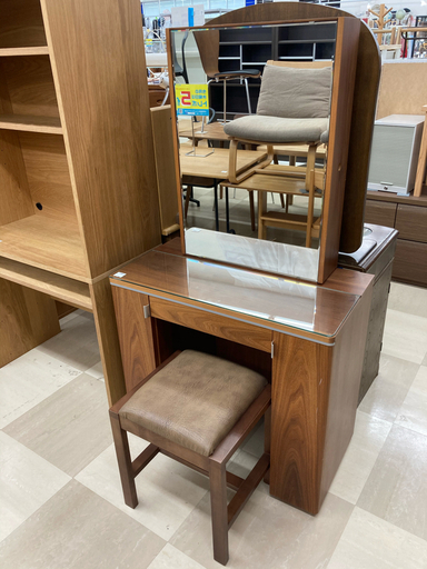 イス付き ウォールナット1面ドレッサー
