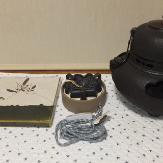 茶釜 五徳 電熱付 茶道 早い者勝ち！鉄製茶釜セット【未使用】（遠