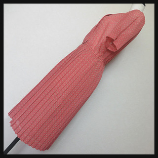 [日本製]レトロ ドット柄 オレンジ系 シースルー プリーツワンピース 美ラインの画像