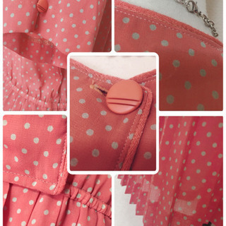 [日本製]レトロ ドット柄 オレンジ系 シースルー プリーツワンピース 美ラインの画像