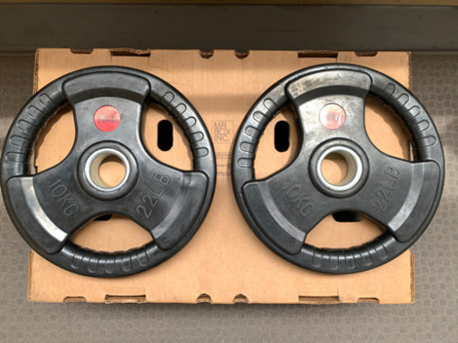 3穴　オリンピックラバープレート　10kg*2個　50mmシャフト