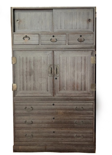 和製 アンティーク　衣装盆付き　箪笥 (着物箪笥、引き出し、和タンス、衣装箪笥)