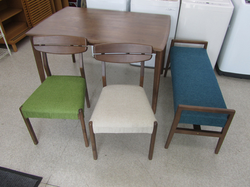 ダイニングセット ウォールナットカラー 幅120cm イス×2 ベンチシート カバー付き ☆ PayPay(ペイペイ)決済可能 ☆ 札幌市 北区 屯田