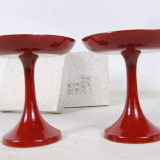 2665 未使用 京形 高月 木製 朱塗 漆塗 一対入 仏具 高さ12cm 直径12.1cm 土台直径7cm 愛知県岡崎市 直接引取可　エビスの画像