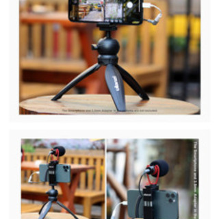値下げ　スマートフォンビデオマイクキット マイク、スマホホルダー、ミニ三脚付き 垂直＆水平 vlog YouTube 映画製作用の画像