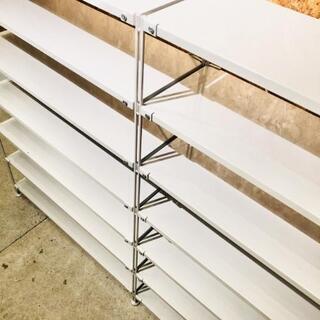 【売約済み】無印良品　MUJI スチールユニットシェルフ　奥行２５ｃｍタイプ　スチール棚　検　ライトグレー 幅８４ｃｍタイプ オープンシェルフ　棚　棚板　14枚　壁面収納　テレビ台　テレビラック　くつ箱　げた箱　キッチン収納　リビング収納　本棚　ブックシェルフの画像