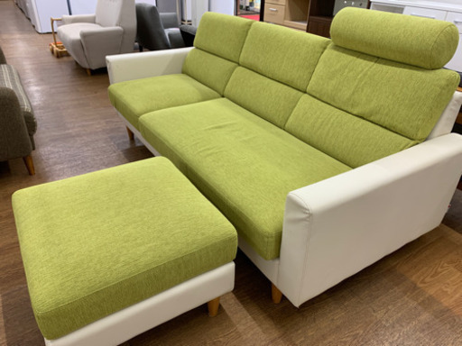 マルイチ　ソファ　3人掛け　オットマン付【店頭取引限定】【中古品】1点限り早い者勝ち！