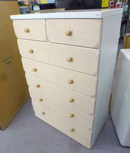 6段チェスト 80×42.5×121ｃｍ 木製 ハイチェスト ライトブラウン×ホワイト  キャビネット エナメル