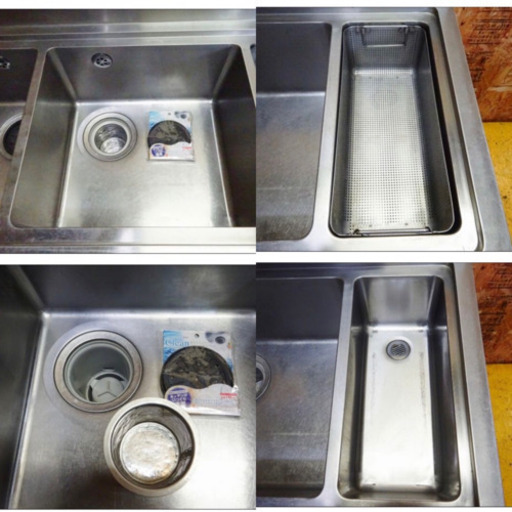 (4825-0)業務用 ステンレス ソイルド 二槽シンク ゴミ受け付き W1455D700H810BG100 中古品 流し台 厨房機器 飲食店 店舗