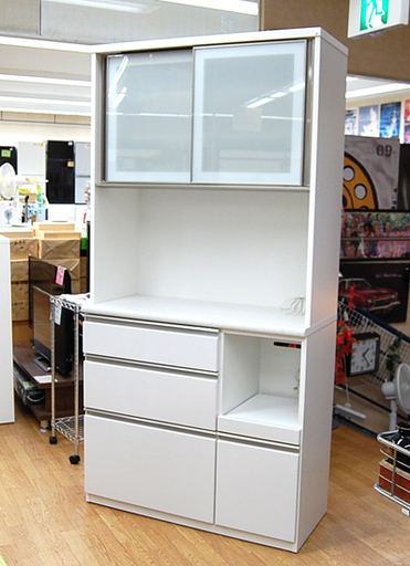 ニトリ キッチンボード 幅100×奥行45×高さ201cm アルミナ2 ホワイト スライドレール コンセント付き レンジボード 食器収納 キッチン収納 NITORI☆ PayPay(ペイペイ)決済可能 ☆ 札幌市 清田区 平岡