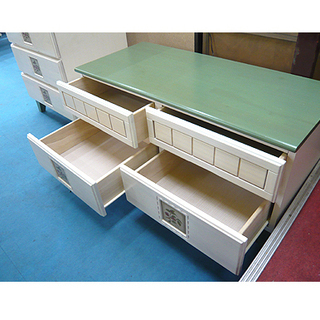 〇 札幌【パイン材 TVボード カントリー風】幅100cm マットなホワイト＆マットなグリーン テレビボード TV台 テレビ台 ローボード AVボード 本郷通店の画像