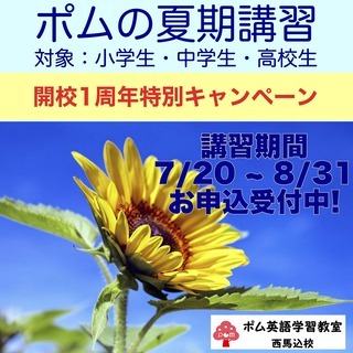 個別コースを特別価格で！全教科対応可能！ポム英語学習教室の夏期講習