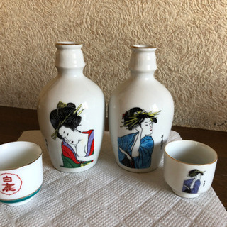 イラスト入りとっくり、おちょこセット