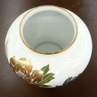 大倉陶園 金銀彩牡丹 花瓶 フラワーベース 花器 OKURA 白磁 花生 花活