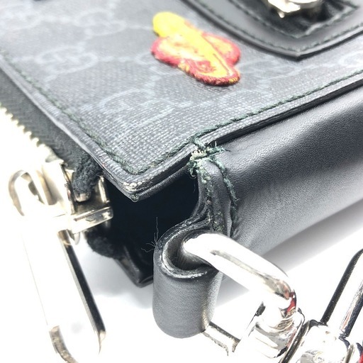 GUCCI グッチ 547751 クーリエ ワッペン 虎 蛇 惑星 ショルダーバッグ GGスプリームキャンバス / レザー ブラック メンズ　ポシェット
