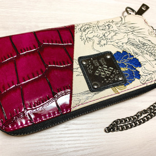 【新品未使用】流儀圧搾 雅結＊龍刺繍クロコ切替