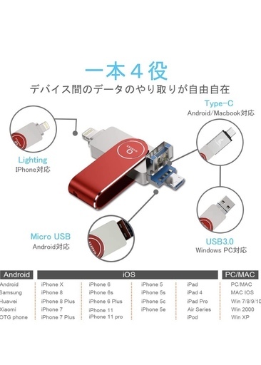 新品★4in1 携帯/PCUSBメモリー 32GB 多機能　安定性　外付けメモリ