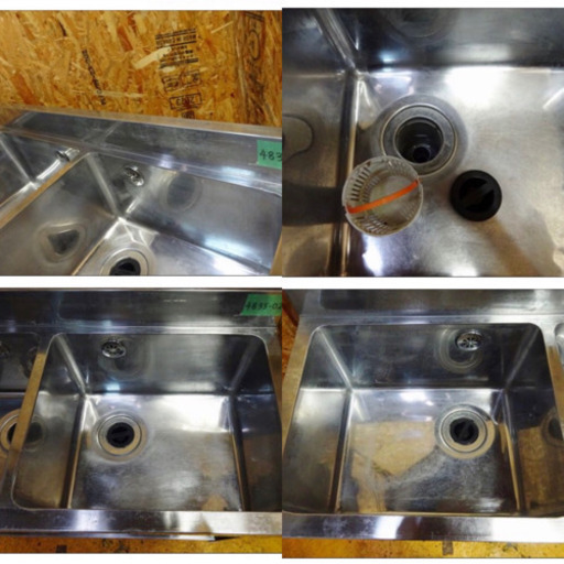 (4835-02)業務用 ステンレス 二槽シンク W1000D450H800BG90 中古品 流し台 厨房機器 飲食店 店舗