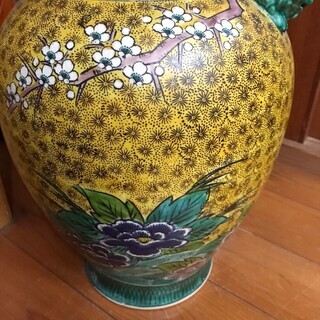 九谷焼 花瓶 廣仙作 大型 置物 壷 梅 獅子