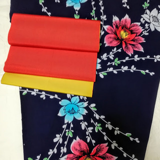 高級藍染浴衣＆正絹帯セット　used美品　118-06