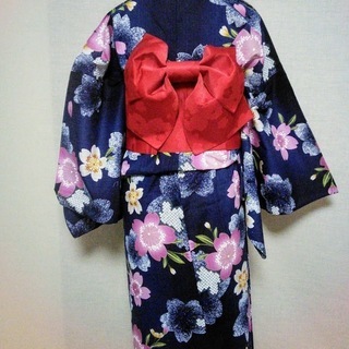 ゆったり浴衣＆ゆかた帯　セット　used美品　118-07の画像