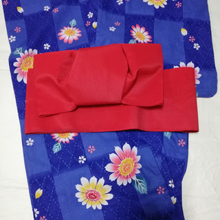 正絹　浴衣用作り帯　赤　used わけありの画像