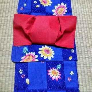正絹　浴衣用作り帯　赤　used わけありの画像