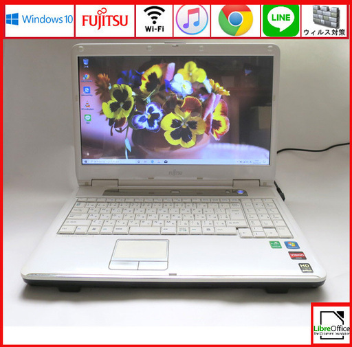 富士通 メモリ4GB HDD160GB ノートパソコン/wifi/ホワイト